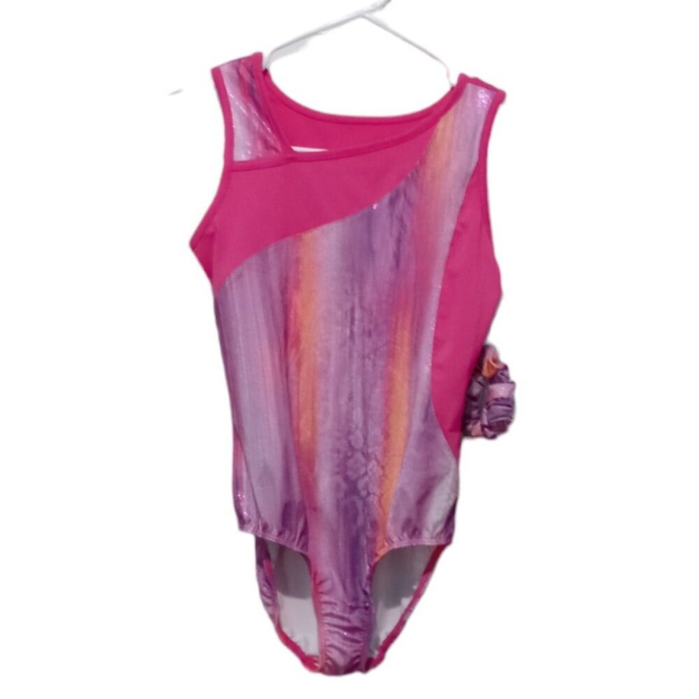 Danskin Now Pink Print Leotard w/ Crisscross Back Size L/G (10-12)